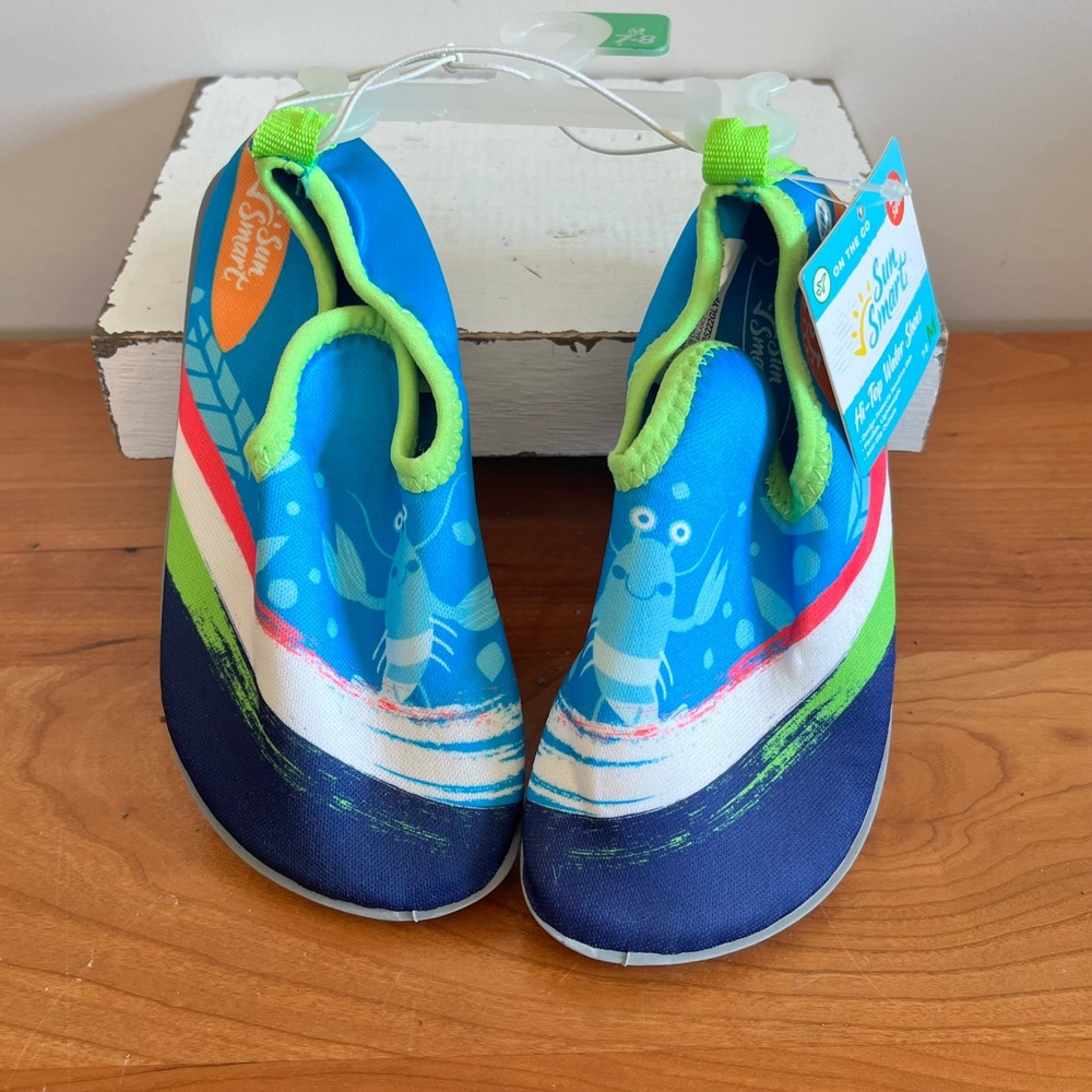 Sun Smart Kids Hi-Top Water Shoes Blue Lobster Aqua Socks UPF 50+ Size 7-8 M